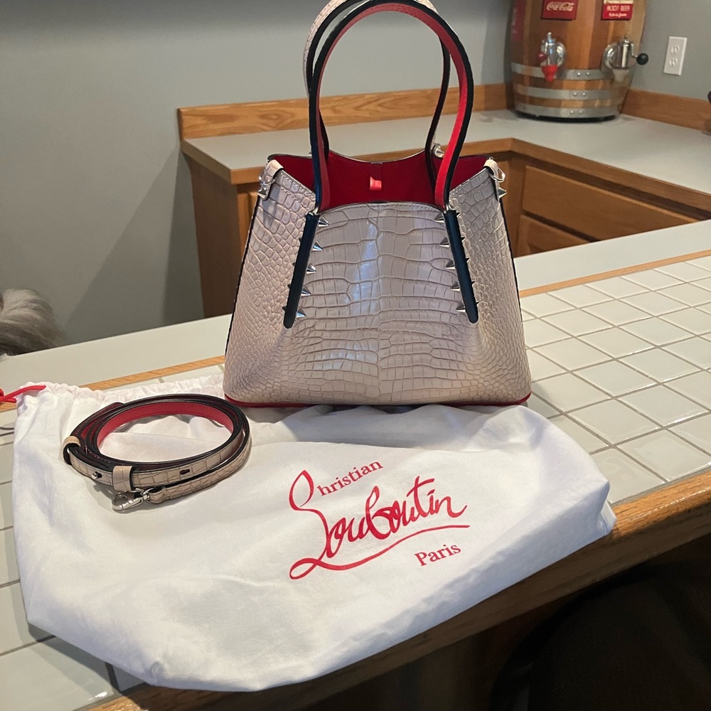 Christian Louboutin Beige Croc-Embossed mini tote LIKE NEW ! - Picture 2 of 11